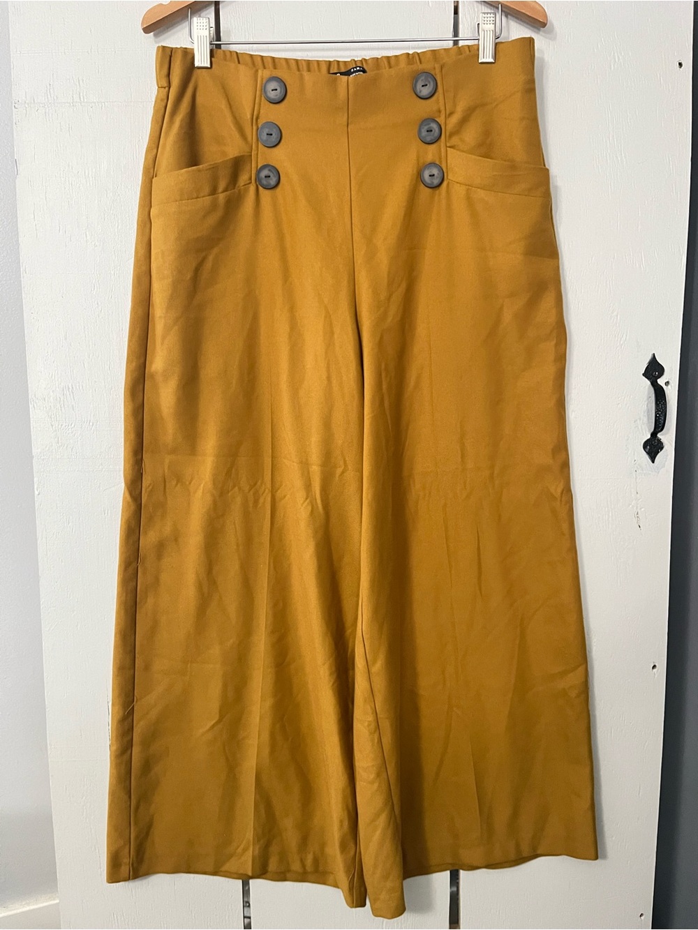 Zara Mustard Wide Leg Dress Pants Button Front Large New